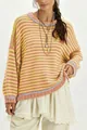 Gemütlicher oversized rosa und gelb gestreifter Strickpullover für Damen im Herbst - S / Oberteile / Orangerot