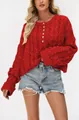 Red cable-knit button sweater in a cozy solid color pullover style for women's winter - S / Tops / Red