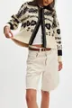 Fashionable loose knit cardigan sweater with beige and black floral pattern for women - S / Tops / Apricot