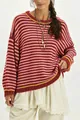Übergroßer rot-rosa gestreifter Strickpullover mit gelben Akzenten für einen gemütlichen Herbst - S / Oberteile / Rot