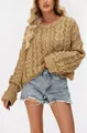 Elegant women's khaki button-up cable-knit sweater in premium soft solid color knit - S / Tops / Khaki