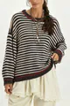 Casual ruimvallende zwart-wit gestreepte gebreide trui met rode randdetails voor dames - Zwart