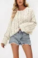 Stylish white cable-knit oversized sweater featuring decorative buttons and long cuffs - S / Tops / Apricot