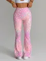 Hoch taillierte ausgestellte Yoga-Hose mit rosa Leopardenmuster für Damen Fitness - S / Unterteile / Rosa Leopard