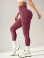 Hoch taillierte nahtlose Acid-Wash-Yogahose mit Po-Lifting-Design in der Farbe Mauve. - XS / Unterteile / Sandgewaschen Weinrot