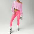 Ensemble de yoga rose sans couture avec haut court à manches longues et legging - Rose