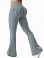Pantaloni yoga a zampa grigi a vita alta con tasche cargo ed effetto scrunch butt - Taglia S / Parte Inferiore (Pantaloni DF002) / Grigio chiaro
