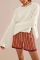Elegant cream white crewneck knit sweater for women featuring stylish flared bell sleeves - Apricot