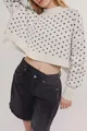 Cropped knit sweater with black butterfly pattern in off-white - S / Tops / White