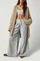 Set stile boho con cardigan oversize in maglia kaki e pantaloni in denim a gamba larga - Kaki
