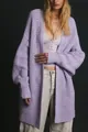 Cardigan in maglia lavanda ampio e oversize con maniche lunghe per donna cappotto - Viola