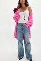 Cardigan oversize in maglia rosa fucsia con tasche da donna, stile casual per l'inverno - Rosa