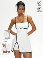 White tennis dress with black contrast trim, built-in shorts and removable cups - S / Dresses / White