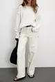 Elegant off-white loose fit crewneck knit sweater for women, classic autumn winter pullover - S / Tops / White