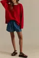 Oversized casual red round neck knit sweater for women, perfect for autumn and winter - S / Tops / Red