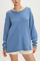 Oversized blue crewneck knitted sweater for women in solid color autumn winter style - S / Tops / Blue