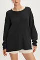 Classic solid black loose-fit round neck knitted pullover sweater for women, fall style - S / Tops / Black
