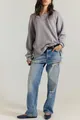 Loose casual women's grey crewneck knitted sweater for versatile autumn winter style - Gray
