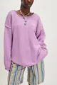 Casual loose fit crewneck knitted sweater for women in soft light purple lilac color - Light Purple