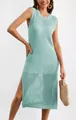 Elegant sleeveless mint green crochet hollow out knit dress with side slit for women - S / Dresses / Blue