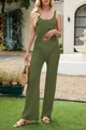 Ensemble deux pièces chic en tricot ajouré vert olive avec pantalon large aéré - S / Haut Et Bas / Vert