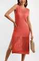 Coral sleeveless hollow-out knitted vest dress with side slit for women summer street style - S / Dresses / Red