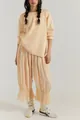 Oversized apricot crew neck knit sweater with drop shoulder design for a cozy autumn look - Dark Beige