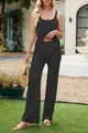 Élégant ensemble deux pièces en tricot crocheté noir sans manches pour l'été - S / Haut Et Bas / Noir