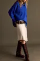 Cozy vibrant blue crew neck loose fit knit pullover sweater for women autumn styling - Dark Blue