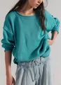 Loose-fit turquoise round neck knitted sweater for women in solid color for autumn wear - Aqua