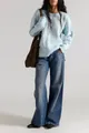 Stylish light blue crew neck knitted sweater for women, loose fit casual autumn pullover - Light Blue