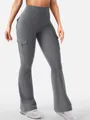 High-waisted grey flared yoga pants with cargo side pockets and elastic fabric for women - S / Bottoms / Gray