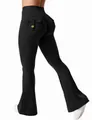 Pantaloni yoga a zampa neri a vita alta con tasche cargo e design solleva glutei - Taglia S / Parte Inferiore (Pantaloni DF002) / Nero