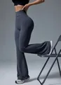 Graue Schlag-Yogahose mit hoher Taille für Damen, körperbetonte Fitness-Leggings. - S / Unterteile / Grau