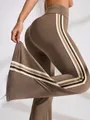 Premium high-waist flared yoga pants in coffee brown with sporty side stripe detail - S / Bottoms / Coffee