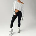Ensemble de sport 3 pièces avec haut à pois blancs et legging noir pour le fitness - Pois