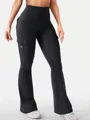 Slim fit black high waist flared cargo yoga pants with functional button pockets - S / Bottoms / Black