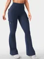 Pantalon de yoga évasé bleu marine à taille haute avec poches cargo pour le sport - Bleu marine