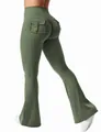 Pantalon de yoga évasé cargo vert olive avec effet push-up et poches - S / Bas (Pantalon DF002) / Vert Militaire