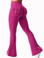 Pantalon de yoga évasé fuchsia à taille haute avec poches cargo et effet fessier froncé - S / Bas (Pantalon DF002) / Rose rouge
