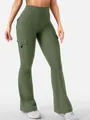 Pantalon de yoga évasé cargo vert olive à taille haute avec des poches latérales - Vert Militaire