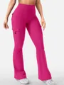 Pantalon de yoga cargo évasé à taille haute avec poches en couleur rose magenta vif - Rose rouge