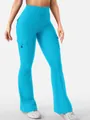 Pantalon de yoga évasé bleu à taille haute avec poches cargo pour le fitness et sport - Bleu Émeraude