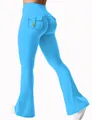 Pantalon de yoga évasé bleu à taille haute avec poches cargo et design push-up fessier - S / Bas (Pantalon DF002) / Bleu Émeraude