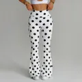 Weiße High-Waist-Yoga-Schlaghose mit schwarzen Punkten für Damen Fitness-Training - S / Unterteile / Polka Dots