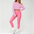 Rosa nahtloses Yoga-Set mit langärmeligem Crop-Top und Leggings mit hoher Taille - S / Set / Rosa