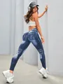 Nahtlose Yoga-Leggings in Jeans-Optik für Damen, schmale Passform Sport-Fitnesshose. - S / Unterteile / Blau