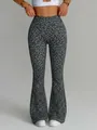 Graue Yoga Schlaghose mit Leopardenmuster und hoher Taille für Damen im Fitnessstudio - Schwarz und Grau Leopardenmuster