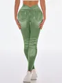 Rückansicht grüner nahtloser Yoga-Leggings in Denim-Optik mit V-Taille und Push-up - Grün