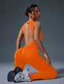 Sleeveless orange yoga jumpsuit with backless design and butt-lifting features - S / Set / Orange Red